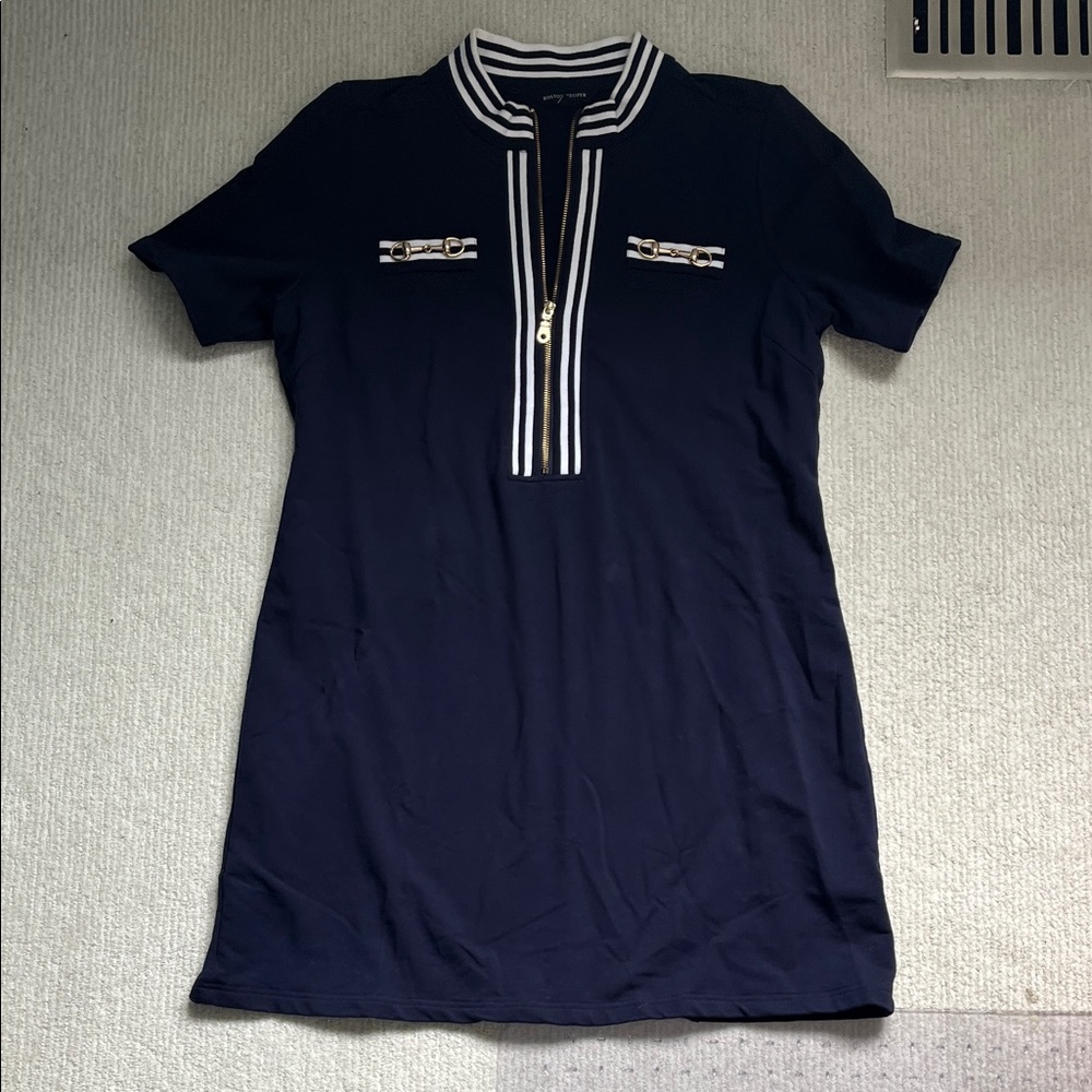 Boston Proper Navy Mini Dress with White Accents